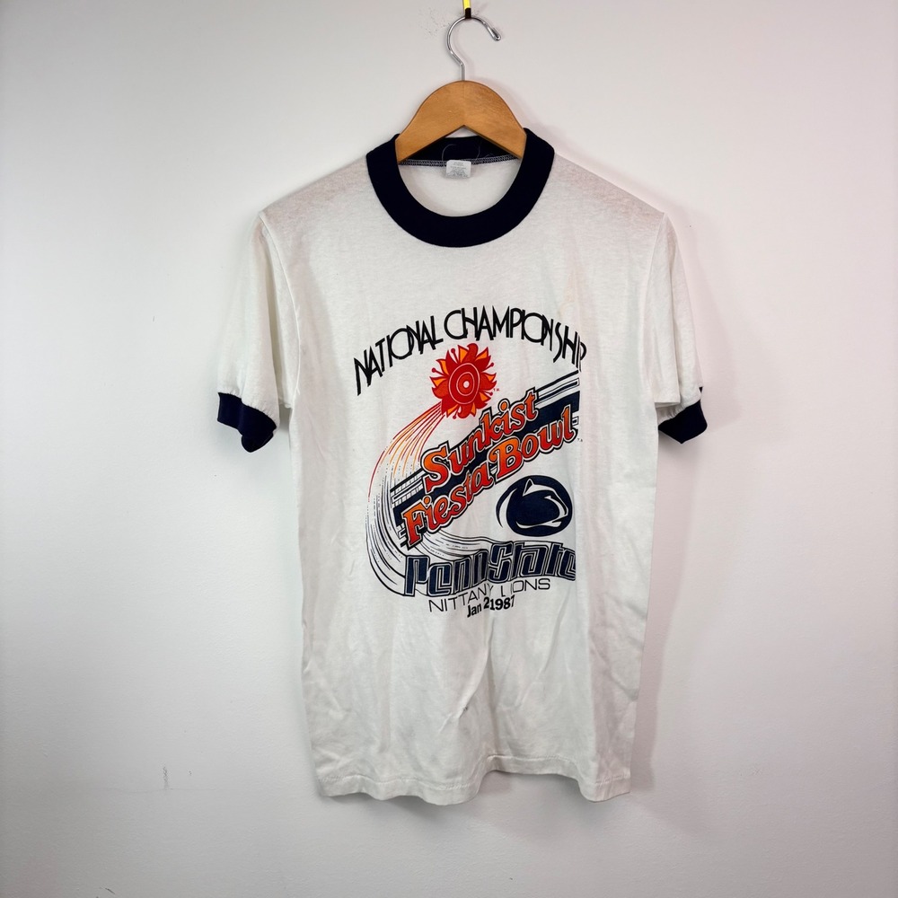 Vintage 1987 Penn State National Championship Fiesta Bowl Ringer T-Shirt Medium